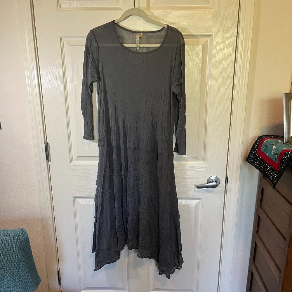 "Comfy" brand sheer dress.  100% polyester.  Gray.  Size Medium